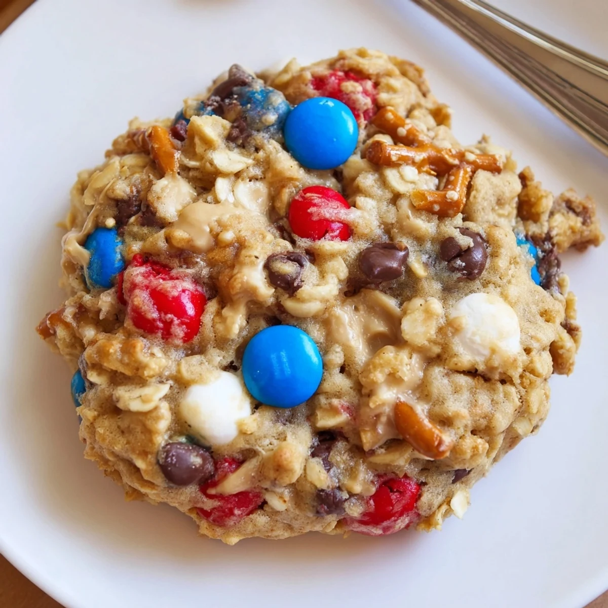 Serve Patriotic Monster Cookies Recipe at backyard barbecue with colorful candy speckles