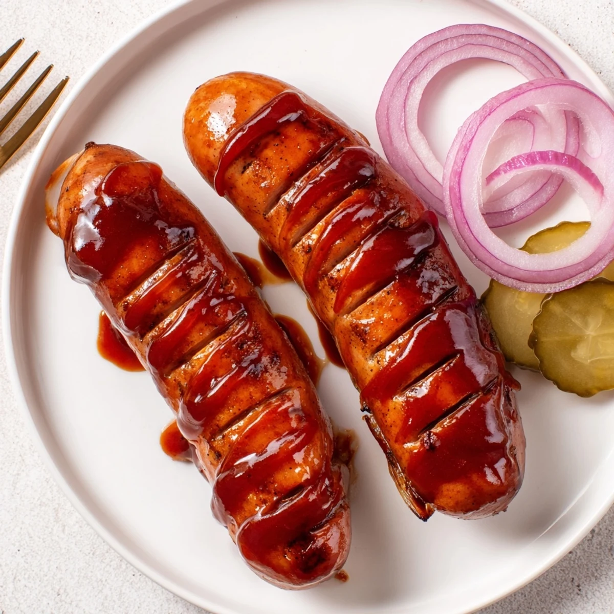 Smoky BBQ Sausage Recipe showing glossy sauce brushed during grilling