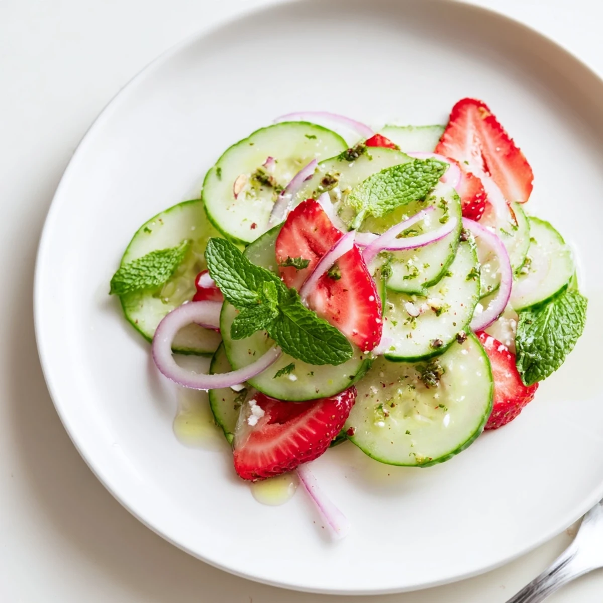 Bright Cucumber Strawberry Salad Recipe for summer lunches, tossed in tangy balsamic vinaigrette.