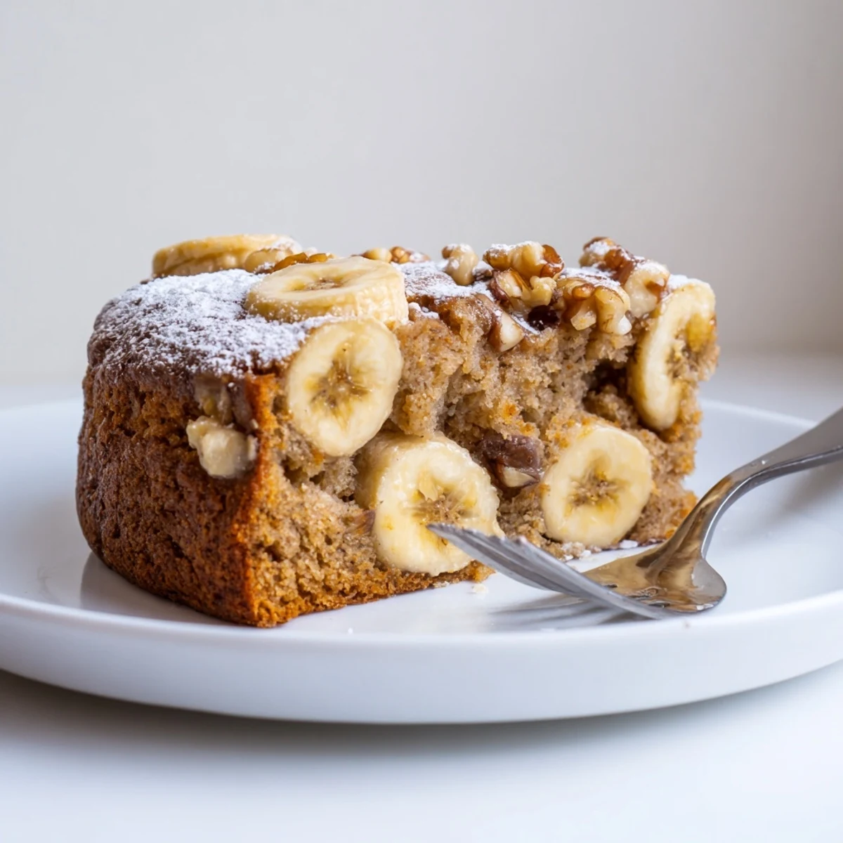 Slice of Banana Bread Cake Recipe on wire rack, fragrant cinnamon aroma.