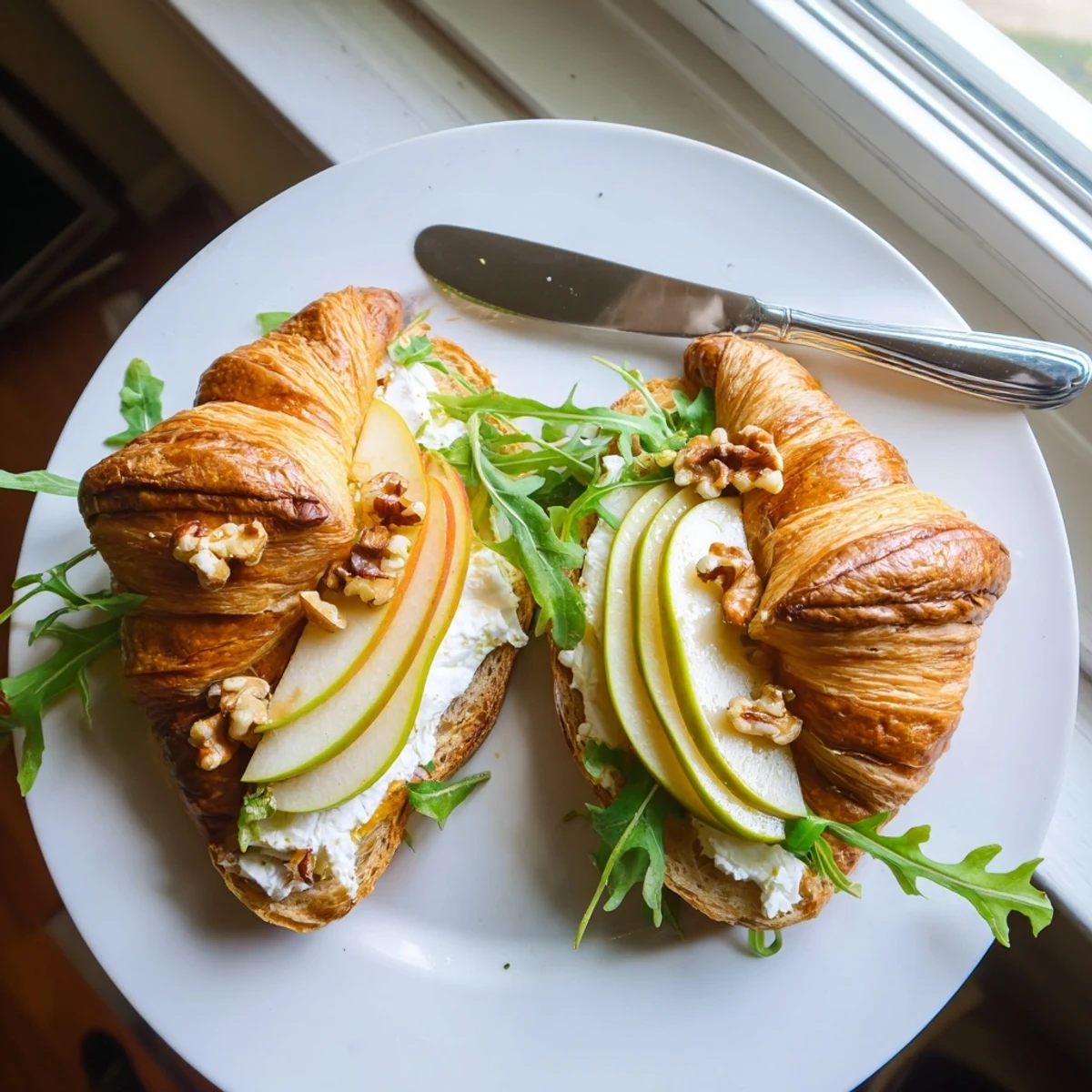 Elegant Apple Goat Cheese Croissant Sandwich served warm or chilled for brunch.