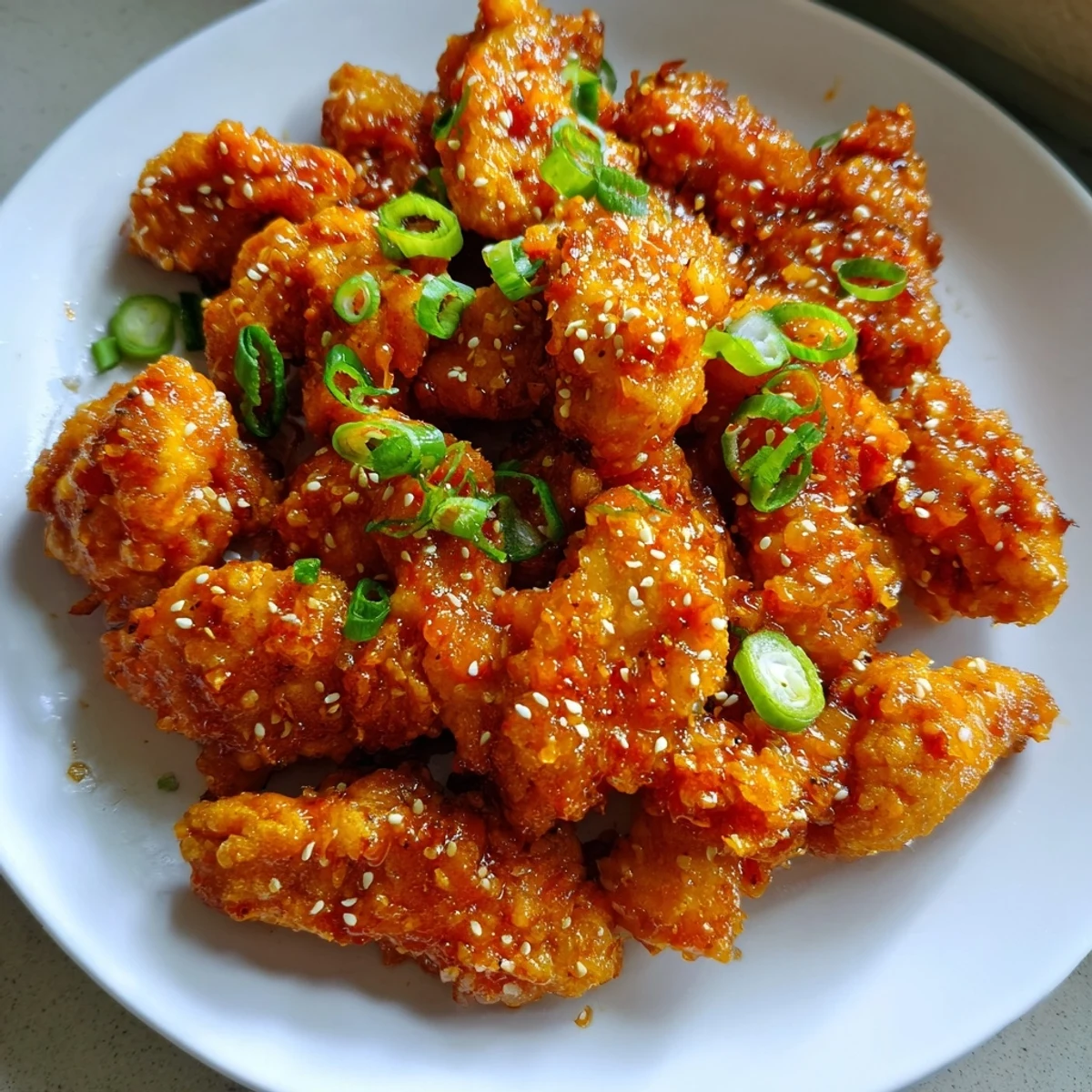 Golden fried orange chicken tossed in tangy orange sauce topped with toasted sesame seeds