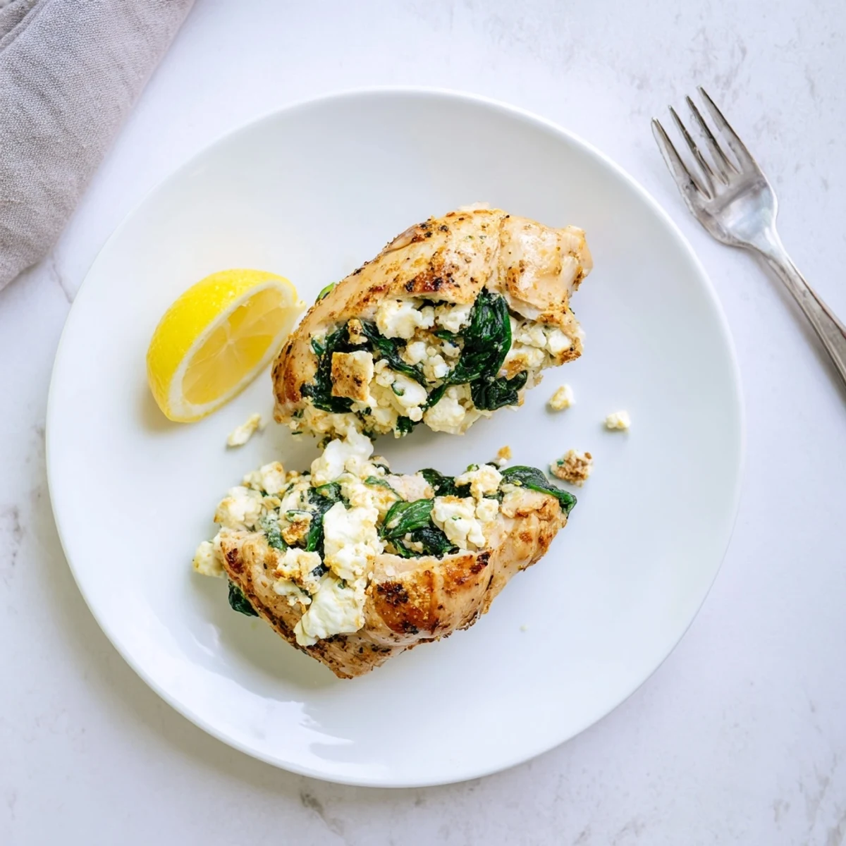Golden baked chicken breast with feta and spinach stuffed center