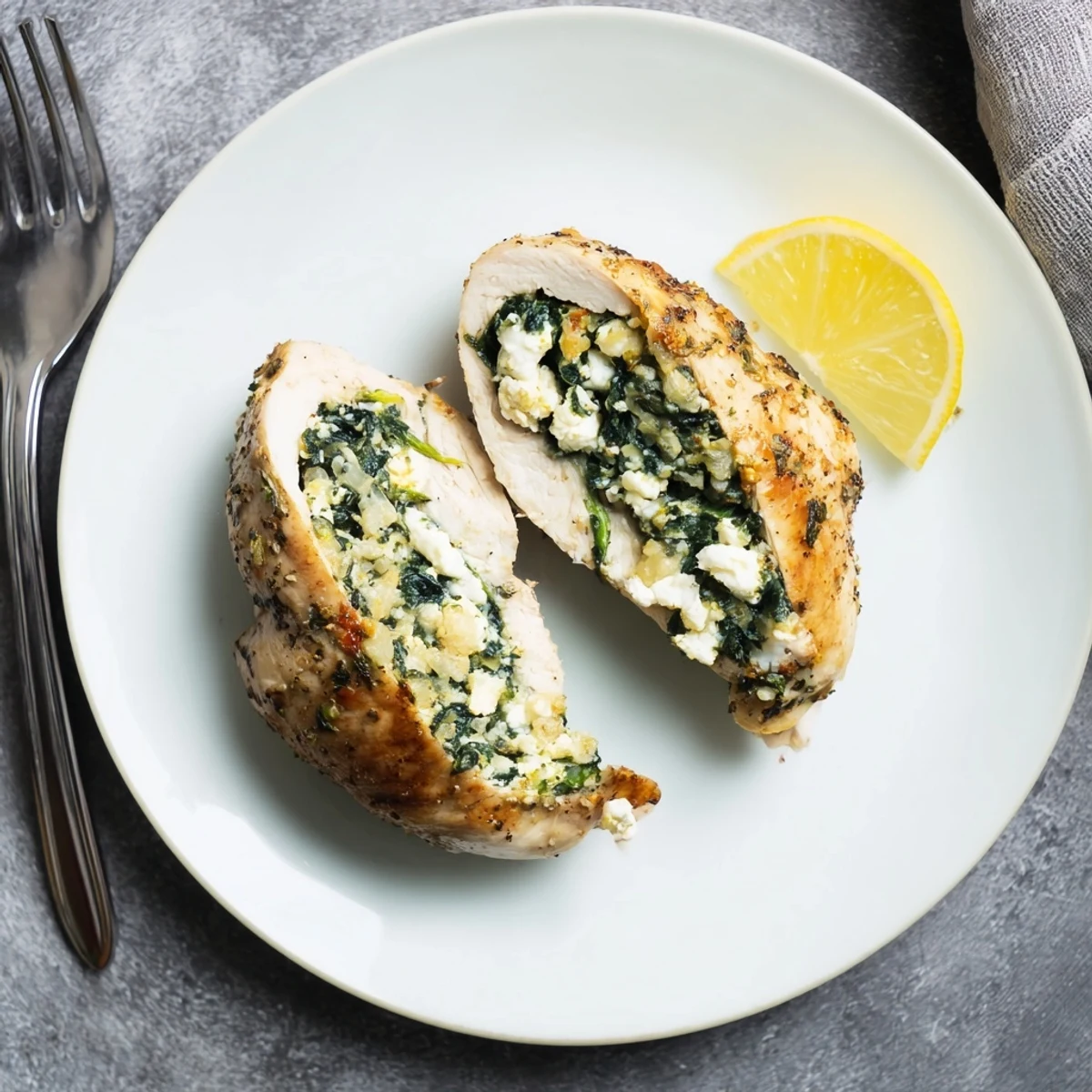 Mediterranean chicken breast baked to golden perfection with spinach feta filling