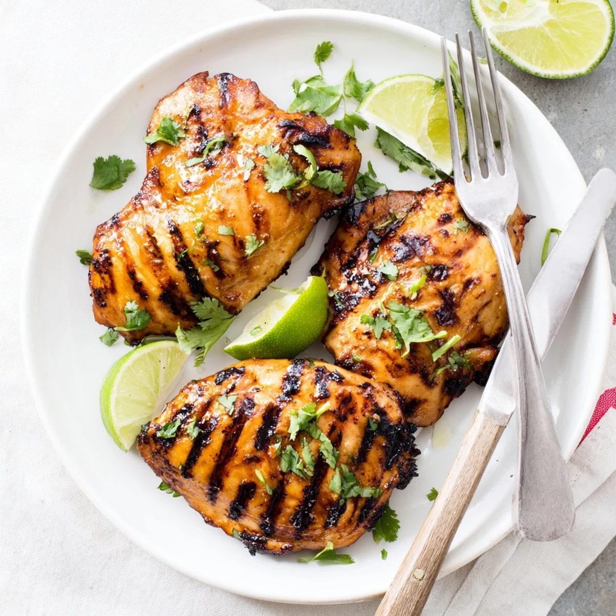 Tropical Key West grilled chicken glazed with honey lime marinade and served with bright green lime wedges