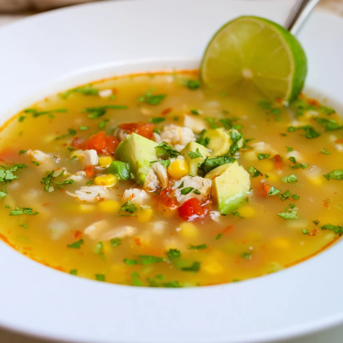 Bright, aromatic Bold Zesty Chicken Lime Soup Recipe with cilantro and tortilla strips