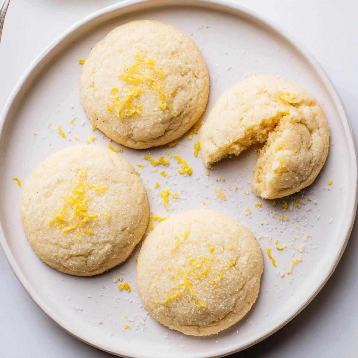 Soft Chewy Lemon Cookies piled on parchment, glistening with sugar, citrus aroma