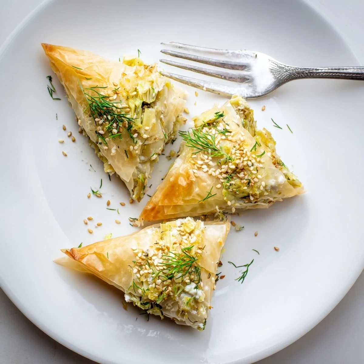 Golden Artichoke and Graviera Filo Puffs arranged on parchment, steam rising from flaky layers.