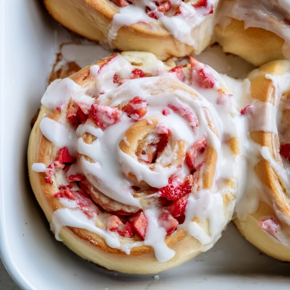 Soft baked strawberry cheesecake rolls swirled with cream cheese and fresh berries