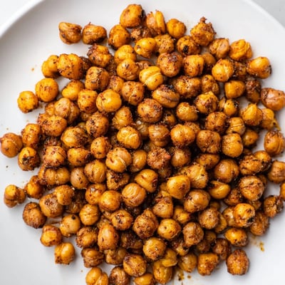Spicy Cajun Spiced Roasted Chickpeas scattered over a fresh garden salad for a crunchy topping.
