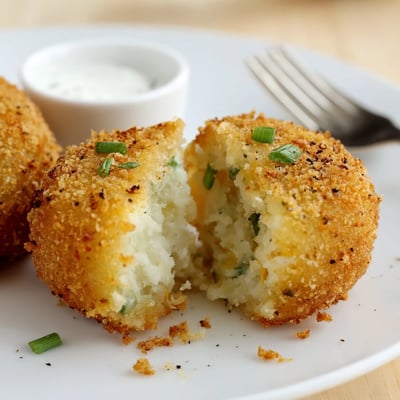Plateful of Fried Mashed Potato Balls resting on paper towels, steam rising